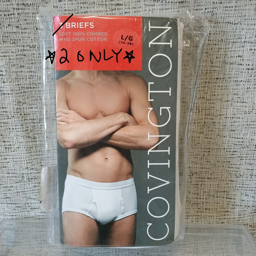 Vintage Covington Mens **ONLY 2** of the 3 Pack Briefs White 100% Cotton Size LG